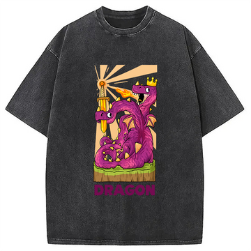 Personality fashion Giant Funny Dragon Meme Washed T-Shirt