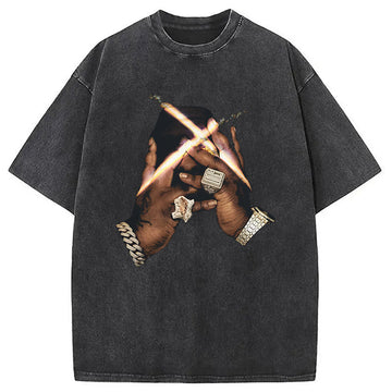 Personality fashion X Hip Hop Retro Style 90s Washed T-Shirt