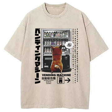 Personality fashion Japanese Vending Machine Washed T-Shirt