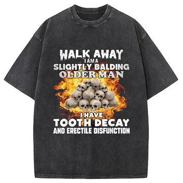 Personality fashion Walk Away Funny Skeleton Meme Washed T-Shirt