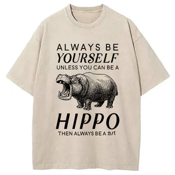 Personality fashion Funny Hippopotamu Washed T-Shirt