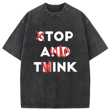 Personality fashion Stop And Twink Washed T-Shirt