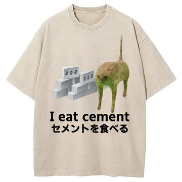 Personality fashion Cement Brick Cat Vintage Washed T-Shirt
