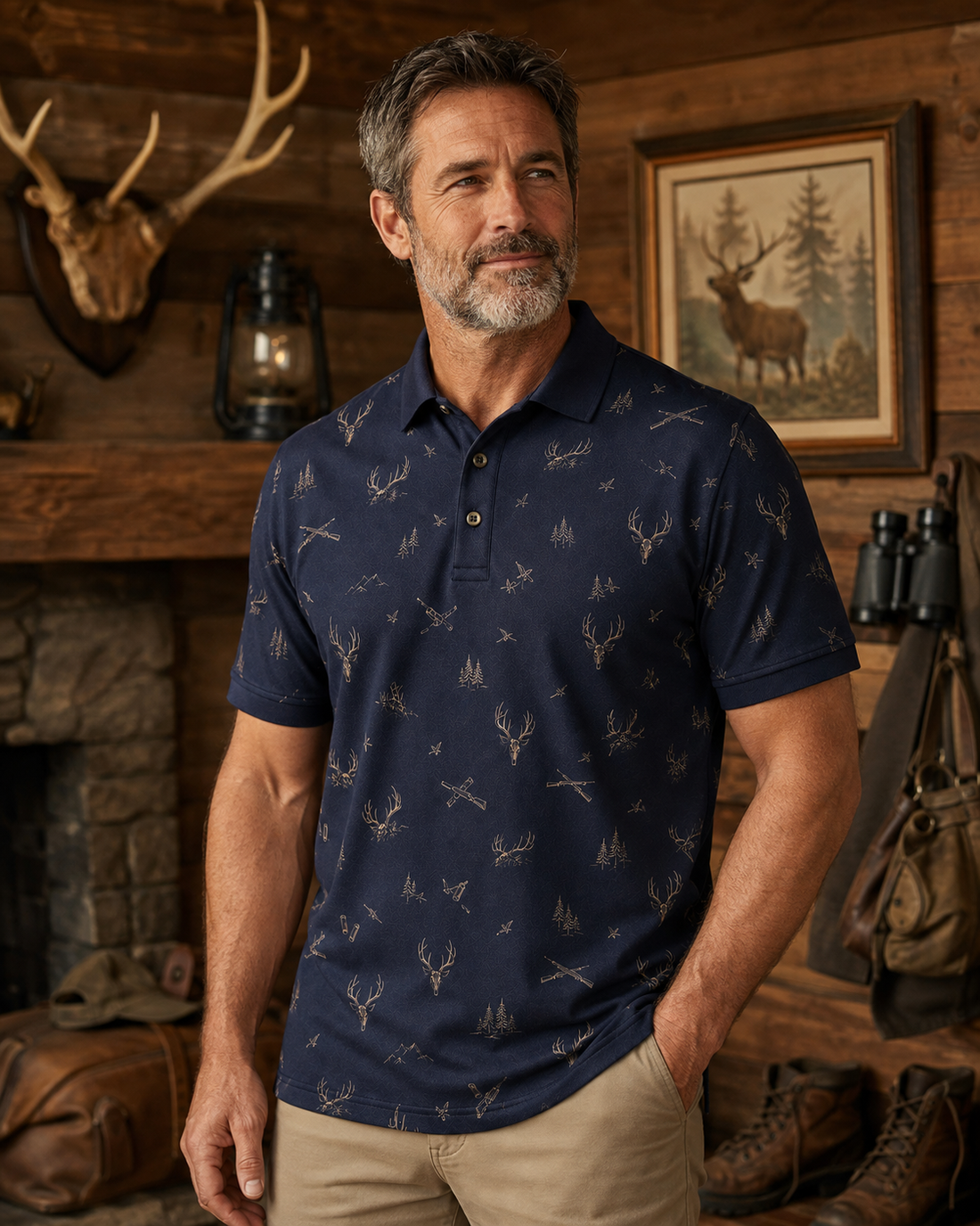 Deer Skull Hunting Icon Navy Polo Shirt VCP1007