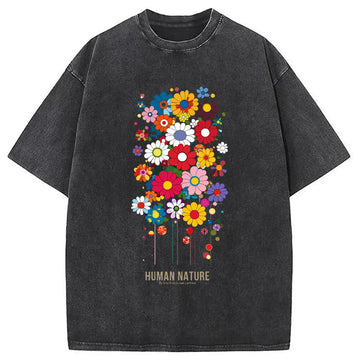 Personality fashion Flower Human Nature Washed T-Shirt