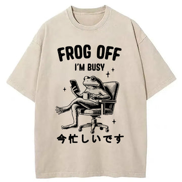 Personality fashion Busy Frog Funny Washed T-Shirt