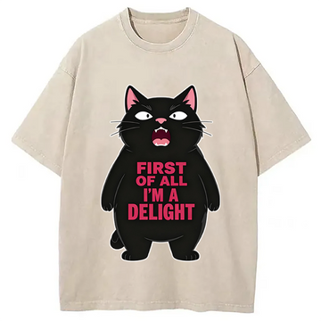 Personality fashion Shouting Black Cat Washed T-Shirt