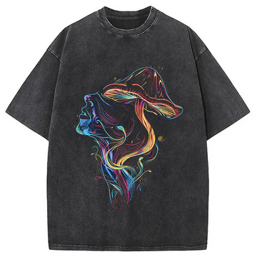 Personality fashion Psychedelic Mushroom Stoner Washed T-Shirt