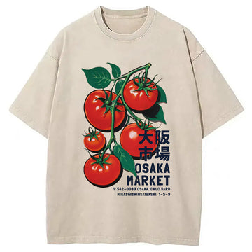 Personality fashion Osaka Market Japanese Tomatoes Washed T-Shirt