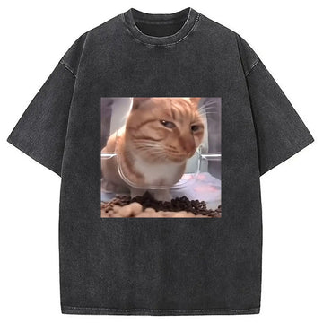 Personality fashion Funny Cat Meme Washed T-Shirt