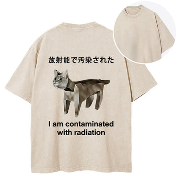 Personality fashion Cat Contaminated By Radiation Back Washed T-Shirt