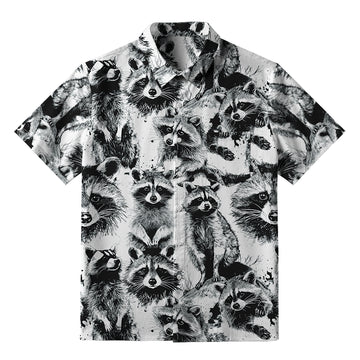 Personality fashion  Playful Raccoon White Button-up Shirt