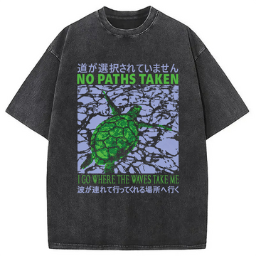 Personality fashion Vintage Japanese Turtle Washed T-Shirt