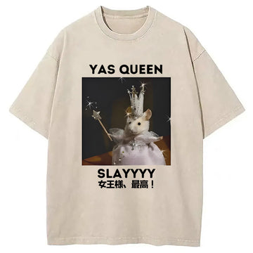 Personality fashion Yasss Queen Slay Meme Washed T-Shirt