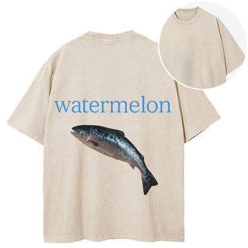 Personality fashion Watermelon Fish Back Washed T-Shirt