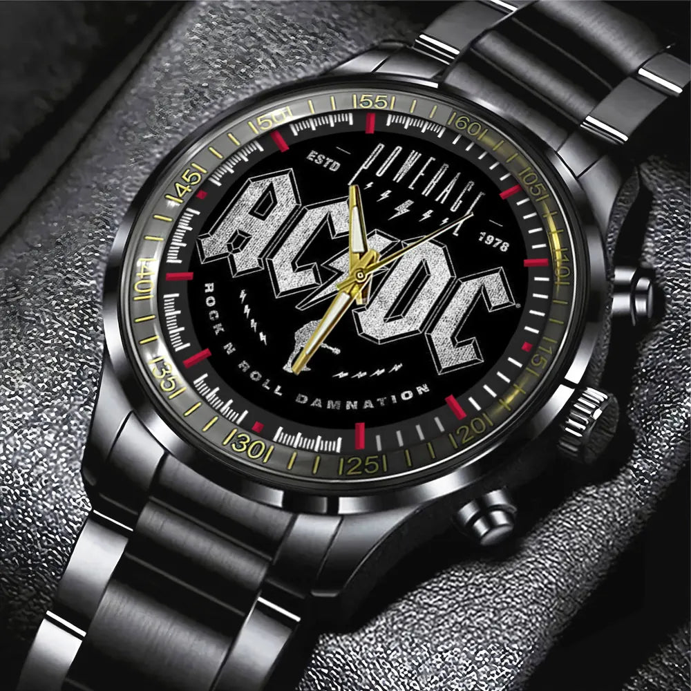 AC_DC Black Stainless Steel Watch – GNE 2196
