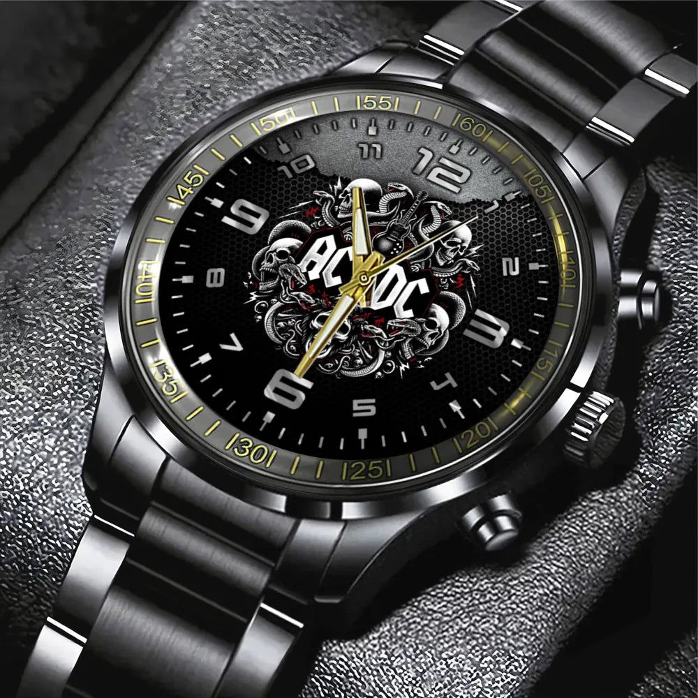 AC_DC Black Stainless Steel Watch – GNE 2200