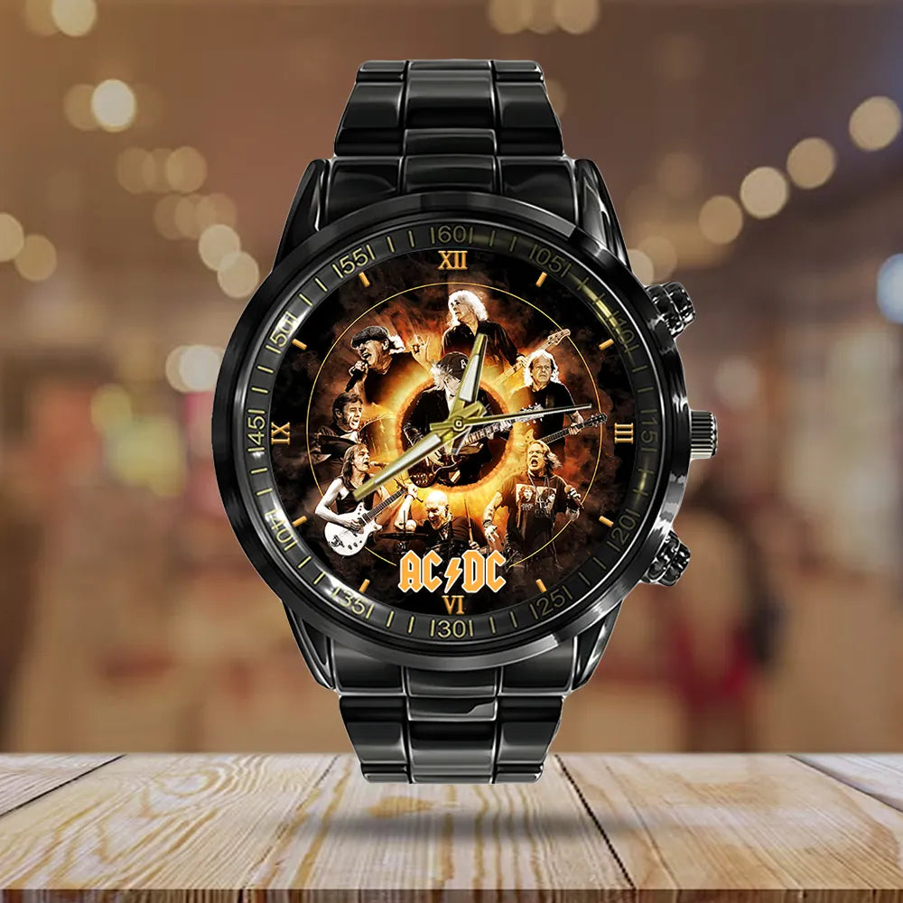 AC_DC Black Stainless Steel Watch – HOATT 7842