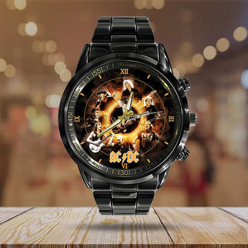 AC_DC Black Stainless Steel Watch – HOATT 7842