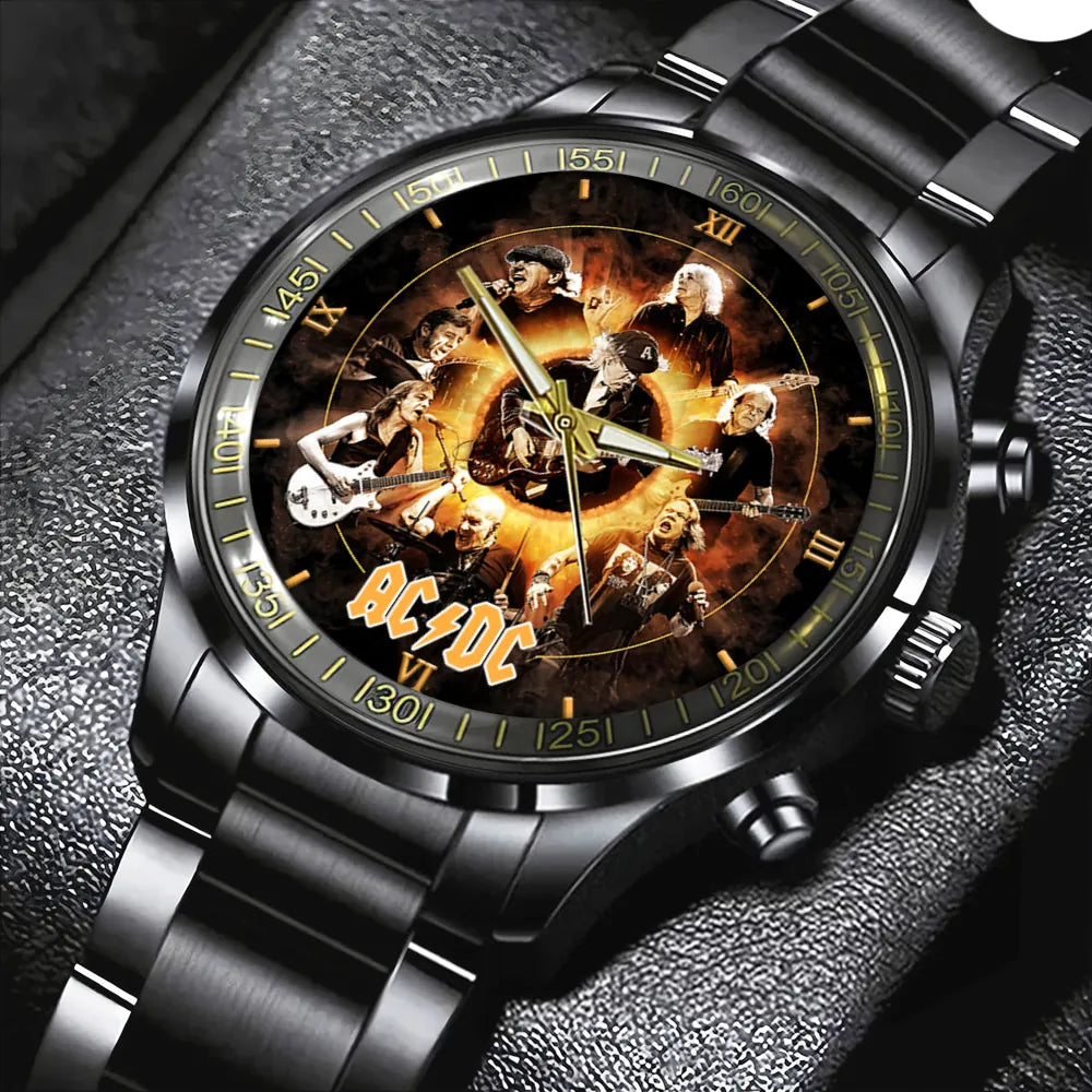 AC_DC Black Stainless Steel Watch – HOATT 7842