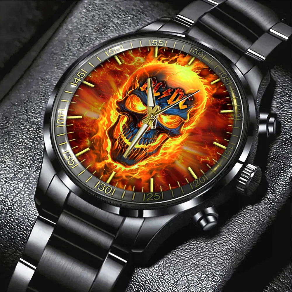 AC_DC Black Stainless Steel Watch – HUANNM 4890