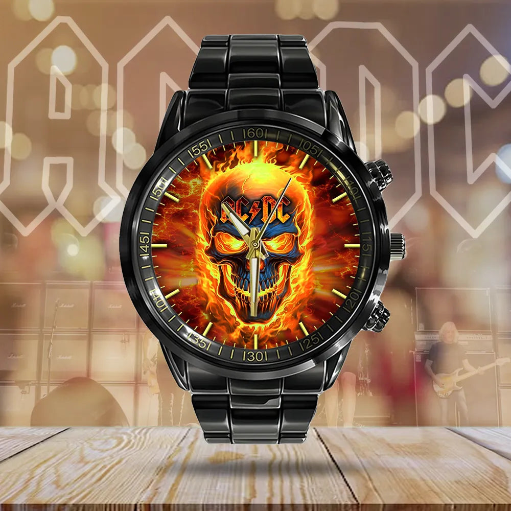 AC_DC Black Stainless Steel Watch – HUANNM 48901