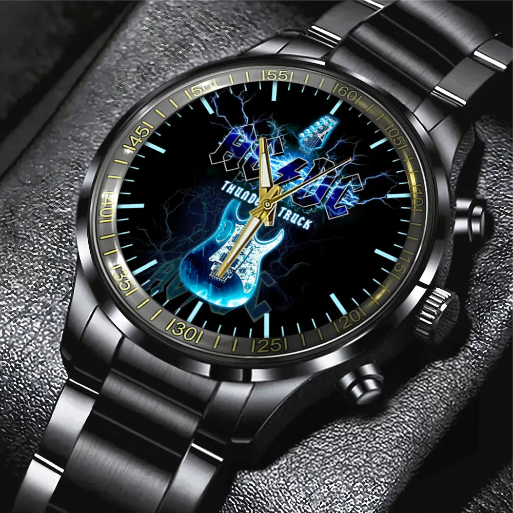 AC_DC Black Stainless Steel Watch – HUANNM 4891