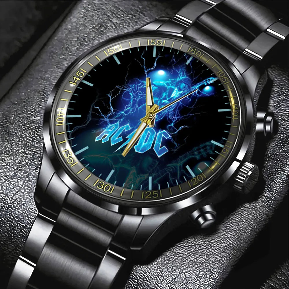 AC_DC Black Stainless Steel Watch – HUANNM 4892