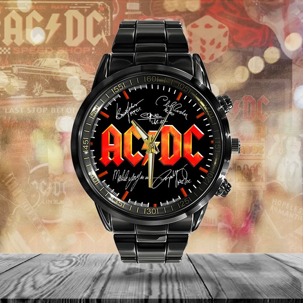 AC_DC Black Stainless Steel Watch – TANTN 12204