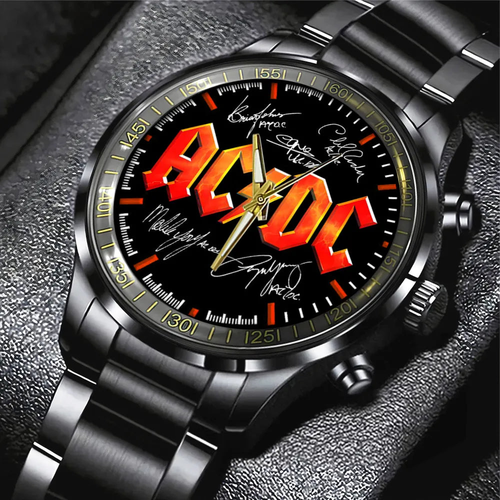 AC_DC Black Stainless Steel Watch – TANTN 12204