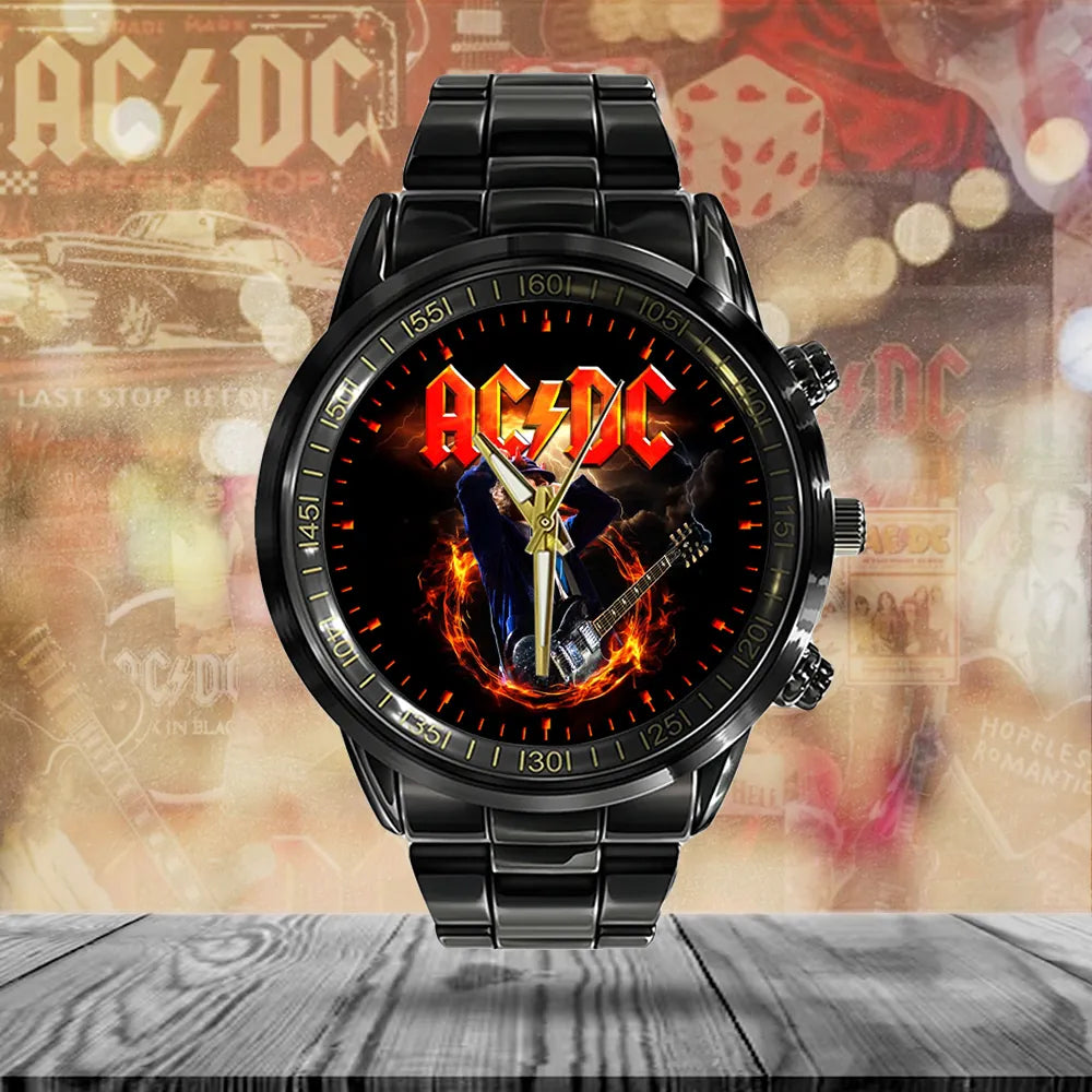 AC_DC Black Stainless Steel Watch – TANTN 12282