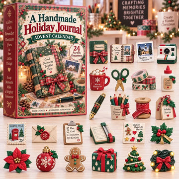 A Handmade Holiday Journal Advent Calendar 2026 - 24-Day Countdown, Acrylic Charms