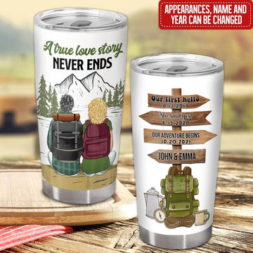A True Love Story Never Ends Personalized Hiking Couple Tumbler Hiking Gift Valentine Gift Hiking Couple