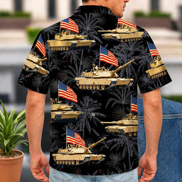 Abrams Tank Hawaiian Shirt, Patriotic American Flag Military Summer Top