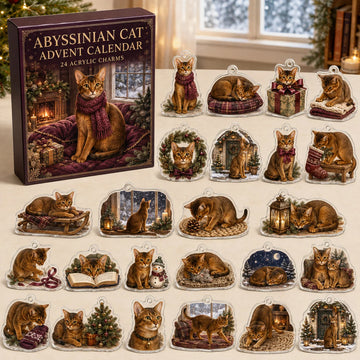 Abyssinian Cat Winter Advent Calendar 2026 - 24-Day Countdown, Acrylic Charms