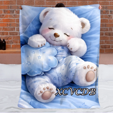 Adorable White Bear Custom Blanket – Personalized Name - Gift For Bear Lover, Children, Kids0001