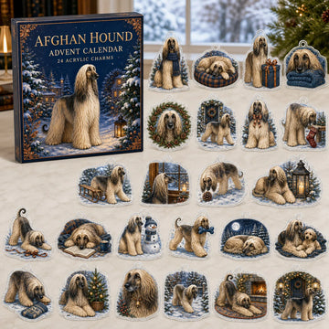 Afghan Hound Winter Advent Calendar 2026 - 24-Day Countdown, Acrylic Charms