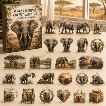 African Elephant Advent Calendar 2026 - 24-Day Countdown, Acrylic Charms