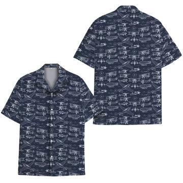 Aircraft Navy White Hawaiian Shirt For Men, Military Airplane Hawaiian Shirt HE0376