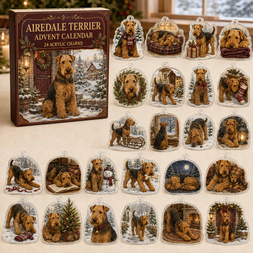 Airedale Terrier Winter Advent Calendar 2026 - 24-Day Countdown, Acrylic Charms
