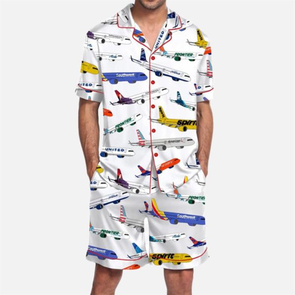 Airline Aircraft Satin Pajama Set For Men