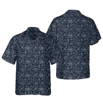 Airplane Navy White Men's Hawaiian Shirt, Airplane Aviation Hawaiian Shirts HE0178