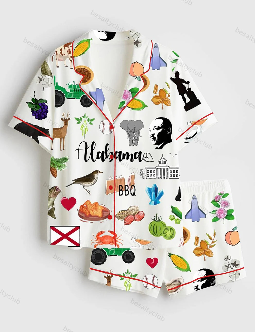 Alabama Travel Short Sleeve Satin Pajama Set