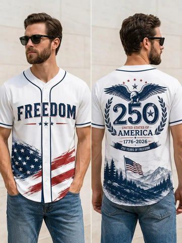 America 250 Baseball Jersey 1776-2026, Patriotic USA Anniversary Shirt, Fourth of July Jersey, Freedom Celebration Gift