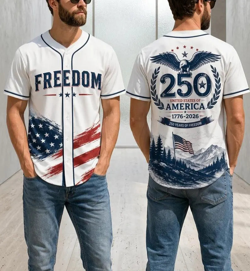 America 250 Baseball Jersey 1776-2026, Patriotic USA Anniversary Shirt, Fourth of July Jersey, Freedom Celebration Gift