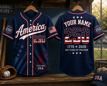 America 250 Baseball Jersey Shirt, Patriotic USA Baseball Jersey, Personalized USA Anniversary Jersey, Patriotic 1776 2026 Gift