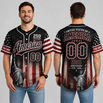 America 250 Baseball Jersey, Custom Name Patriotic Jersey, USA 1776 2026 Anniversary Shirt, Statue of Liberty American Flag Jersey Gift-2
