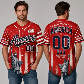 America 250 Baseball Jersey, Custom Name Patriotic Jersey, USA 1776 2026 Anniversary Shirt, Statue of Liberty American Flag Jersey Gift-3