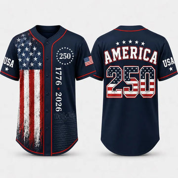 America 250 Baseball Jersey, USA 1776 2026 Patriotic Jersey, 250th Anniversary Shirt, American Flag 4th of July Gift for Men