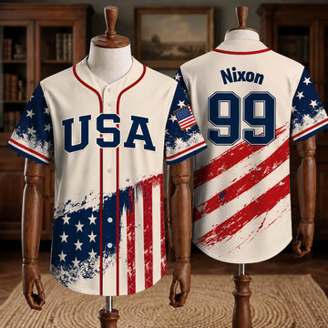 America 250 Baseball Jersey, USA Patriotic Button Up Shirt, Red White Blue Baseball Uniform, Independence Day Gift, USA Fan Jersey-4